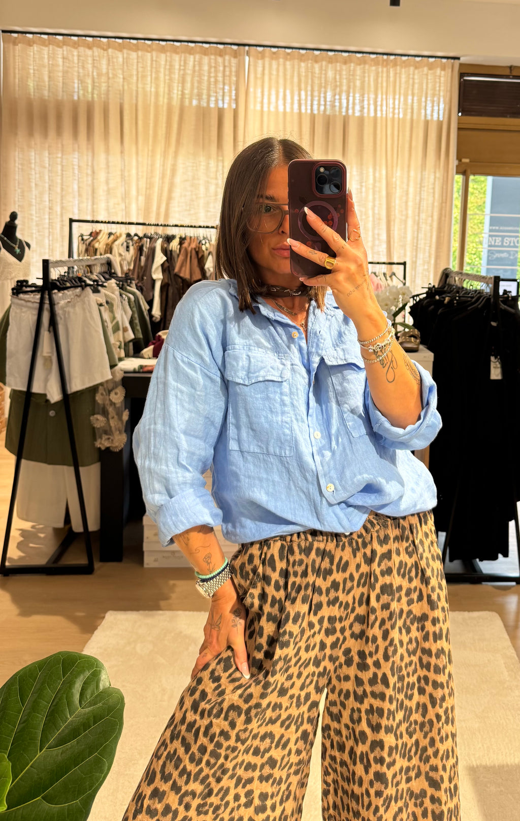 Camicia in lino con tasche