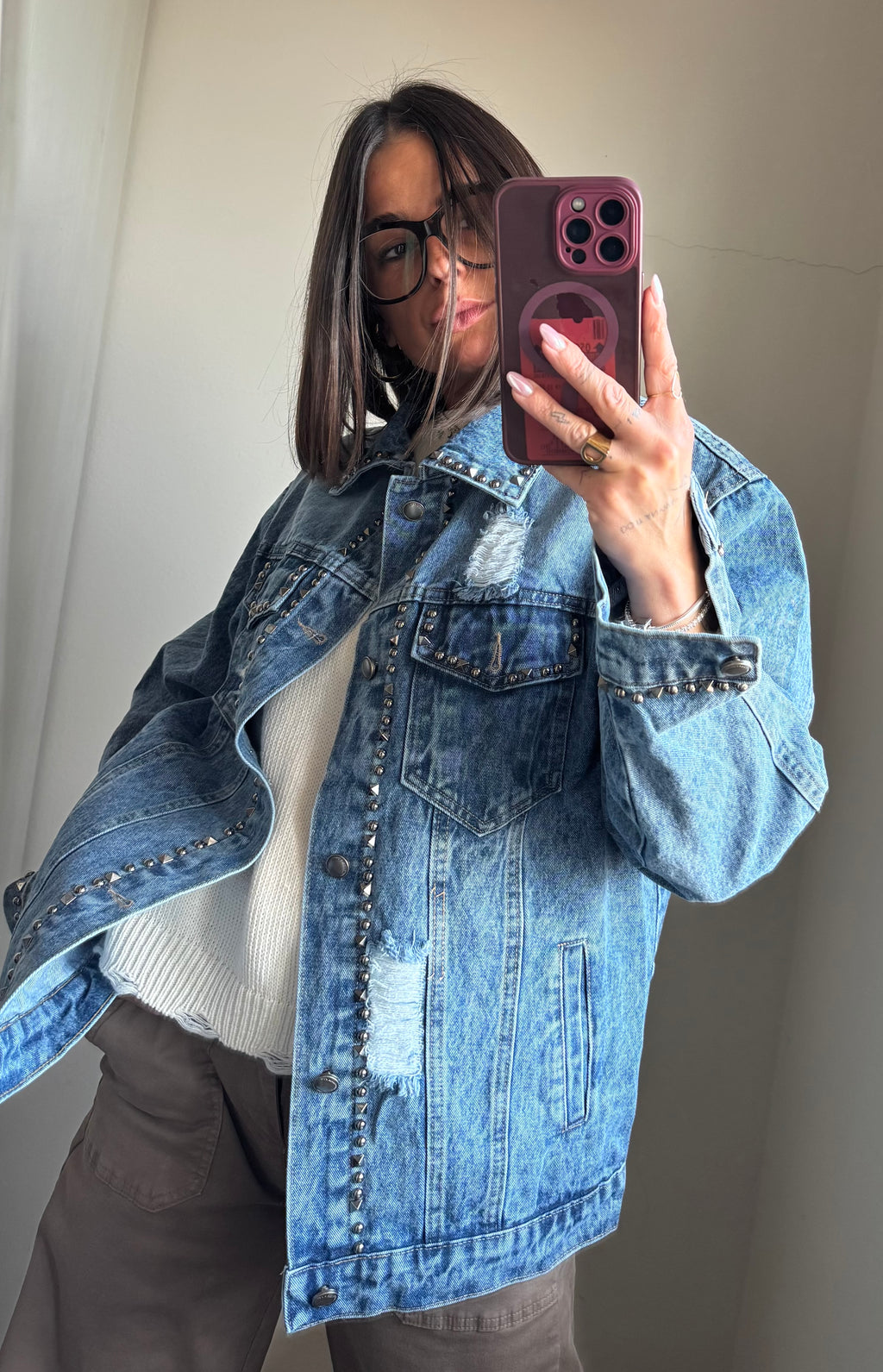 Giacca denim borchie