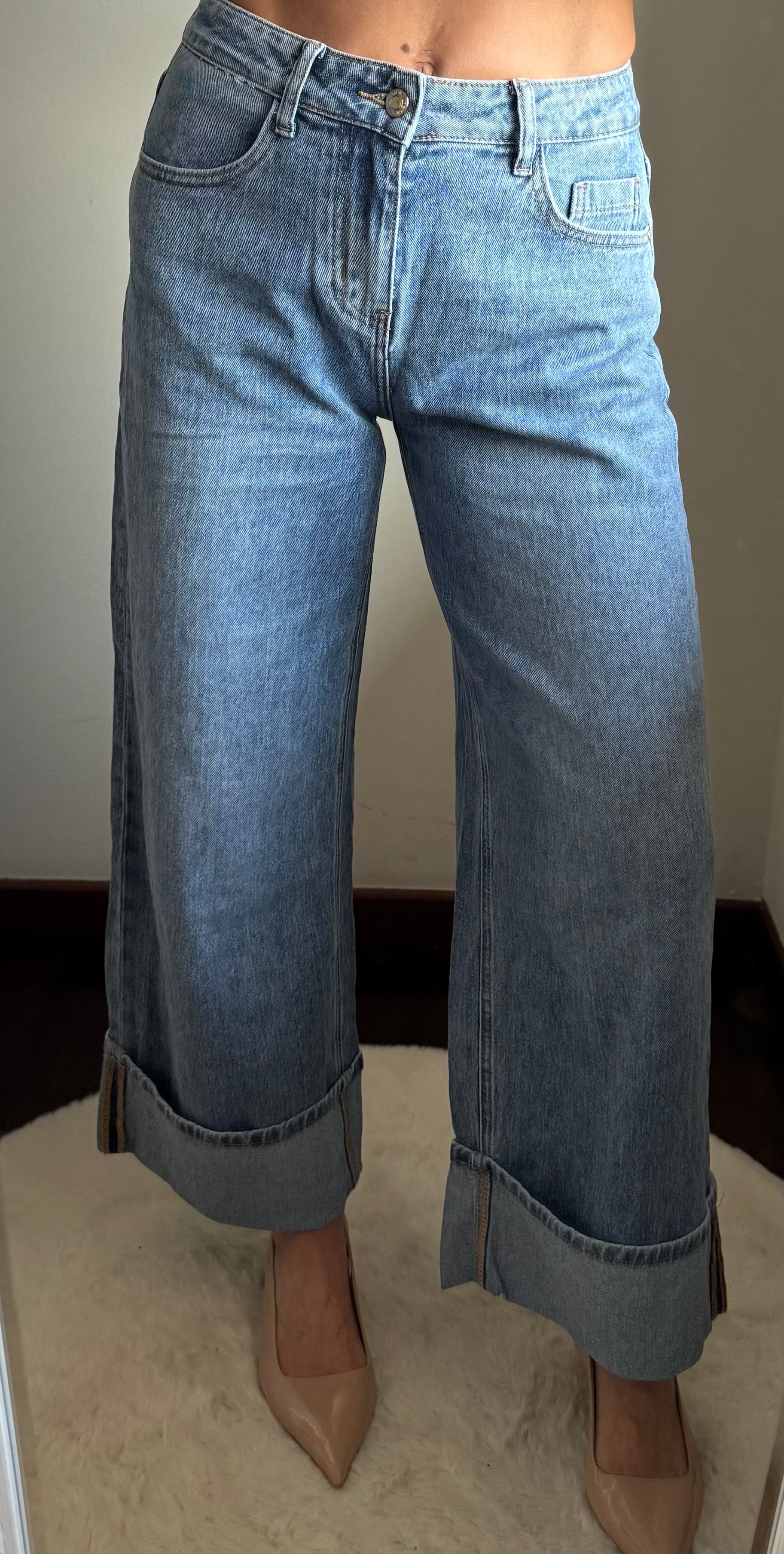 Jeans WIDE LEG con risvolto