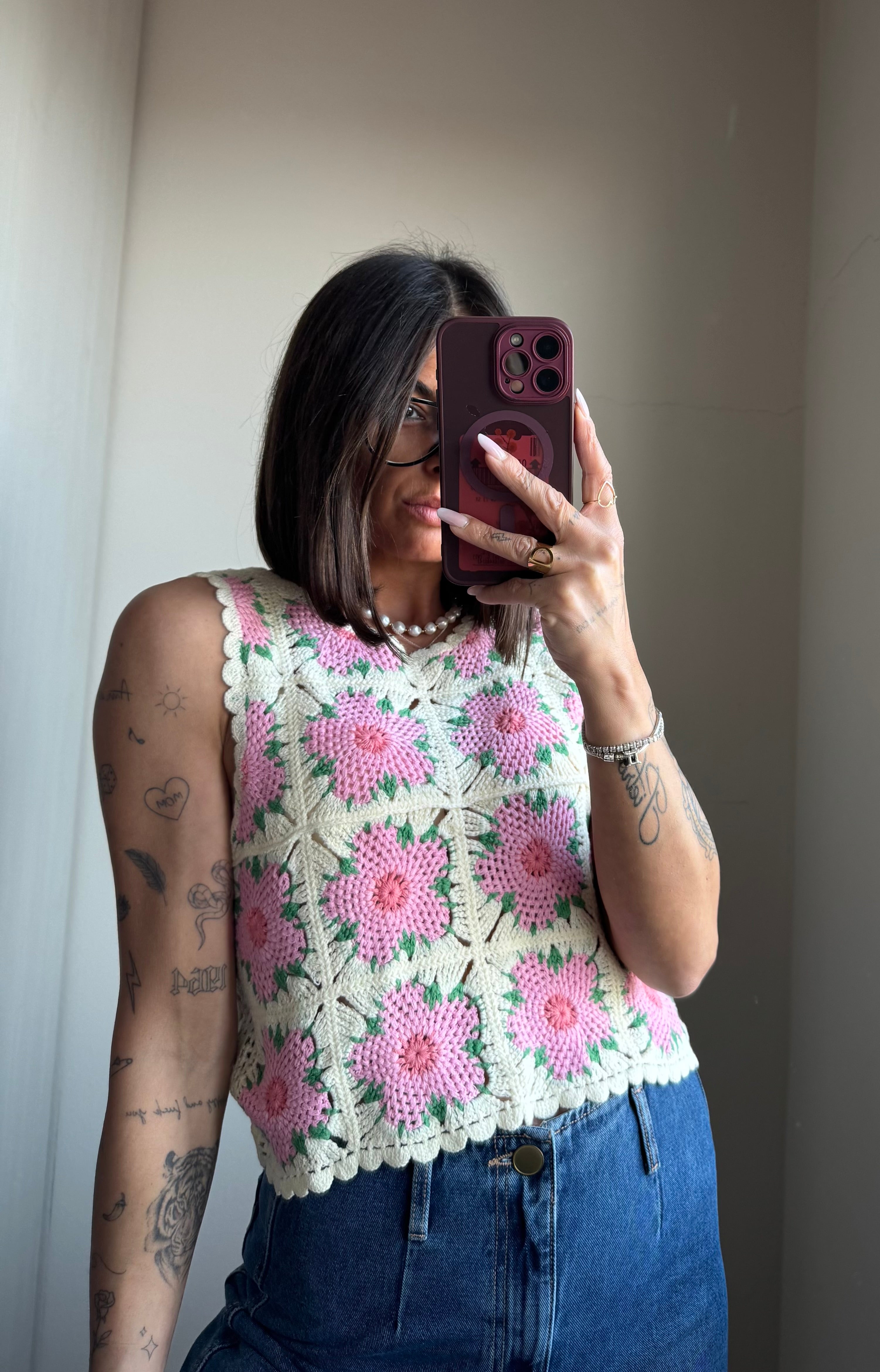 Top in maglia crochet