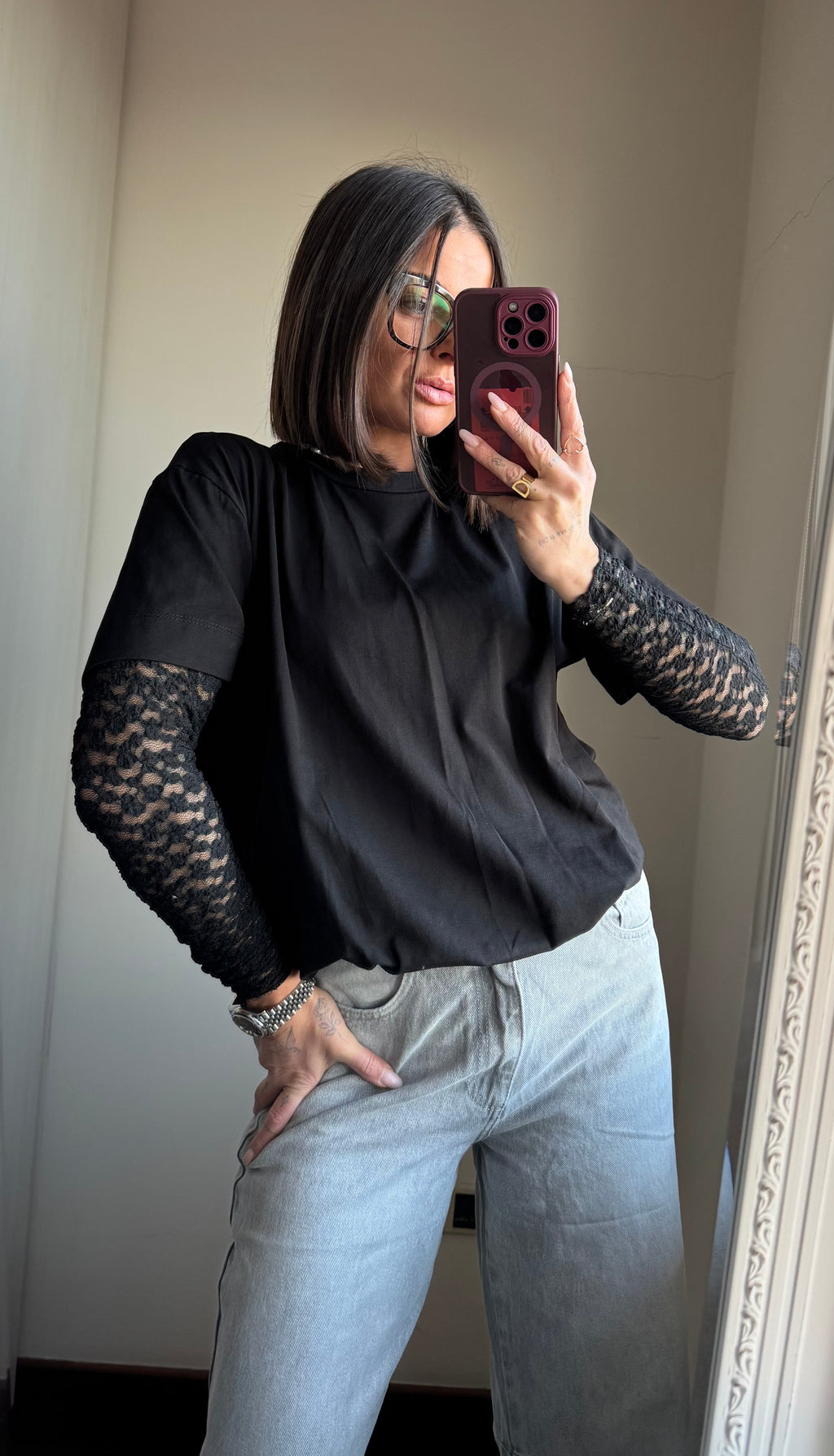 Maglia con maniche in pizzo