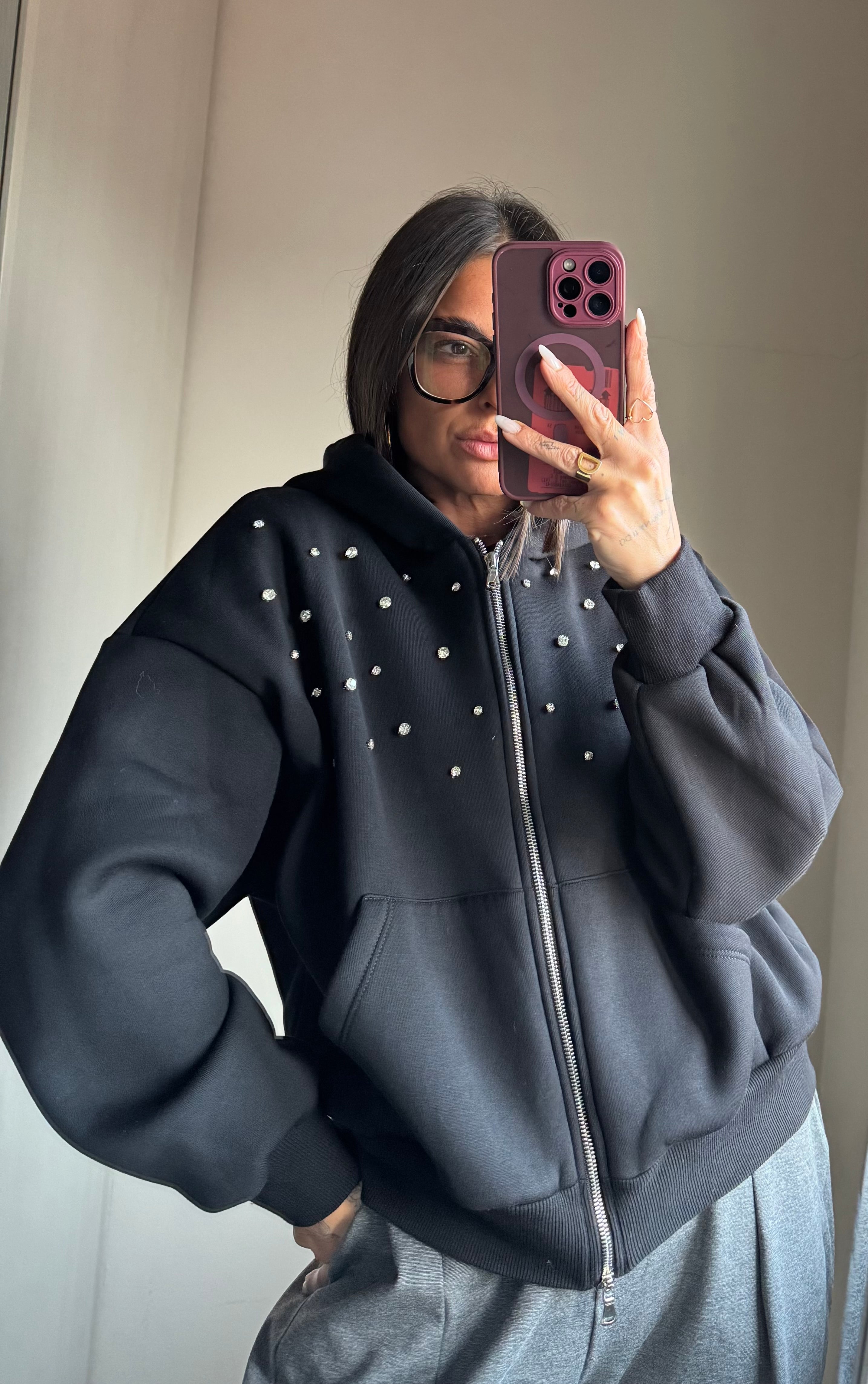 Felpa strass con zip Lumina