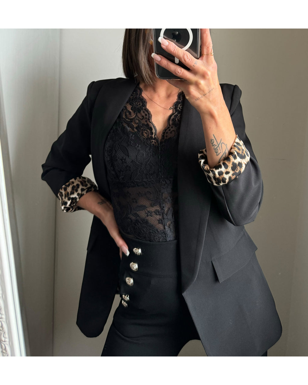 Blazer nero interno animalier