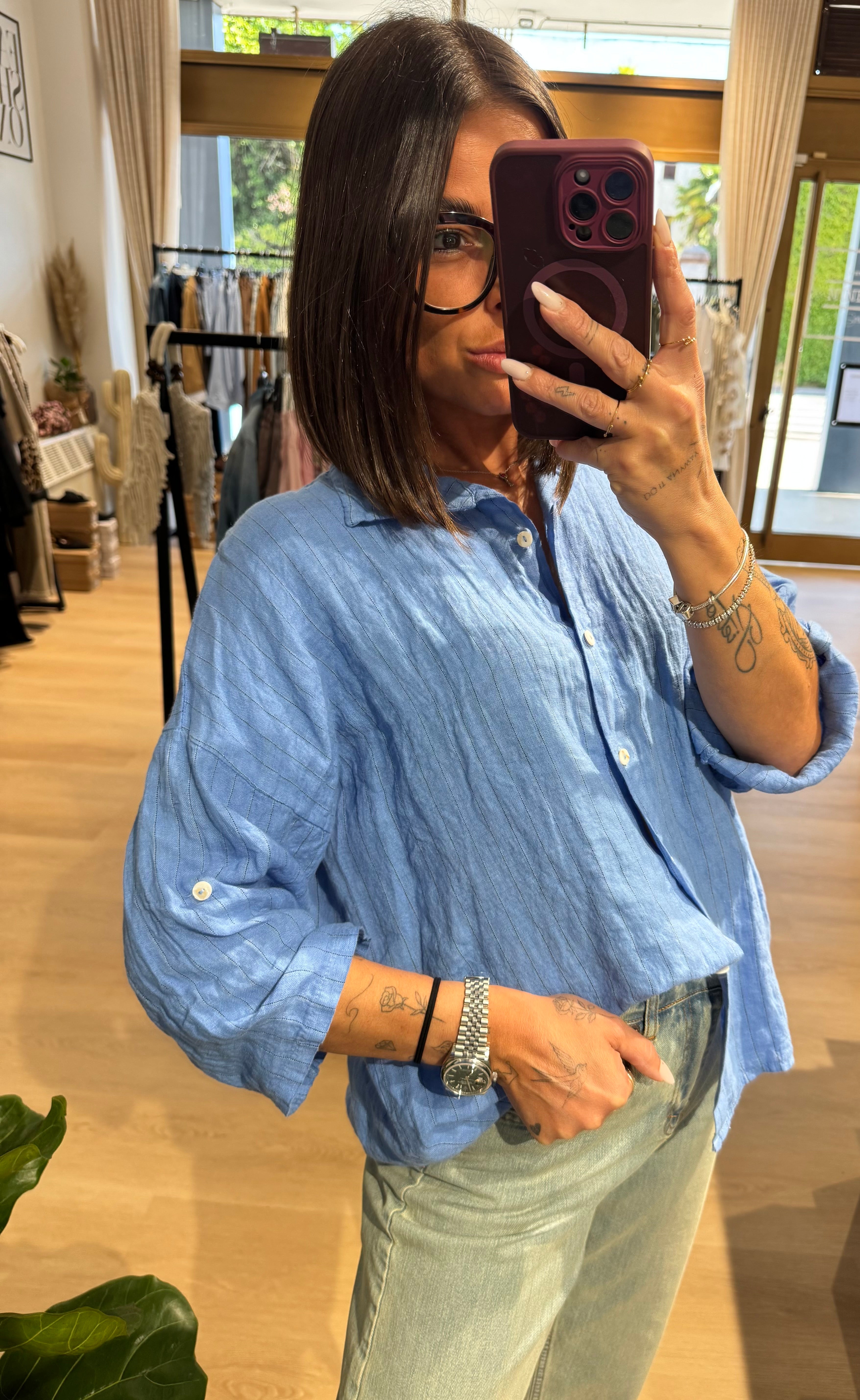 Camicia lino gessata
